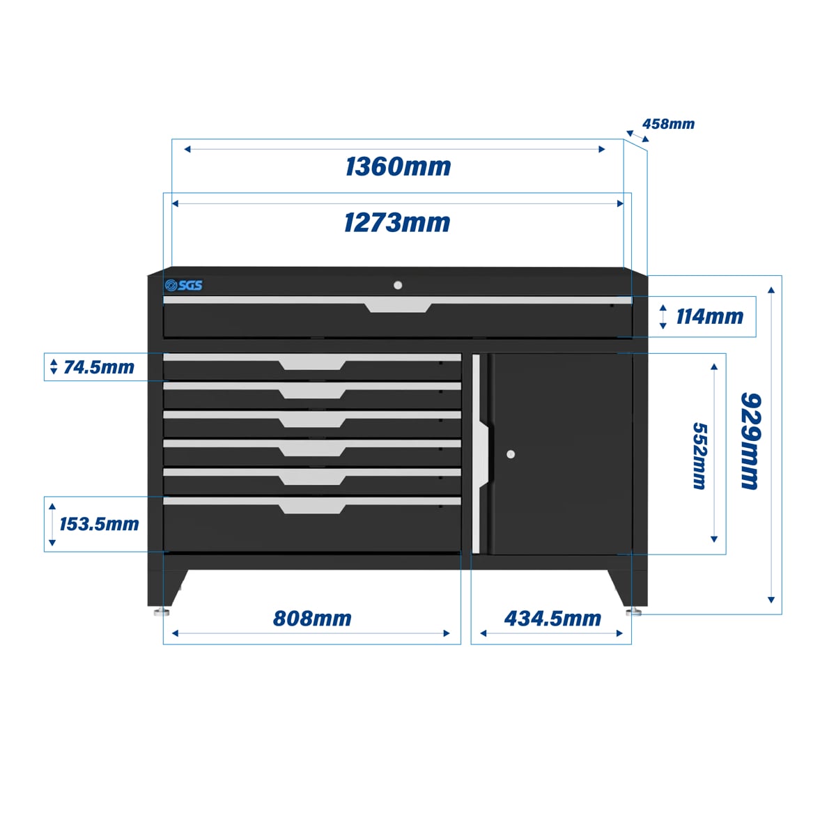 SGS Garage System Drawer Cabinet | 7 Drawers | Cabinet | Worktop Sold Separately